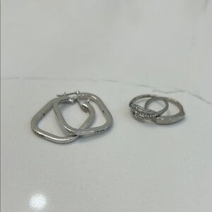 Silver Minimalist Hoop Earrings Set